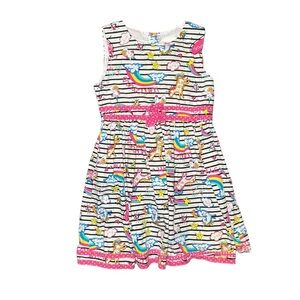 Nanette Dress Colorful Unicorn Rainbows With Black and White Stripes